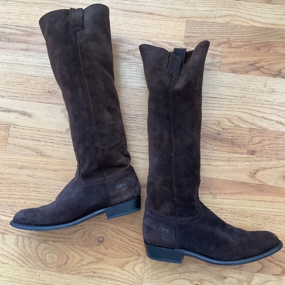Frye Women’s Size 6.5 Bari Boots- Tall Slouchy Brown Suede Leather - Picture 10 of 14